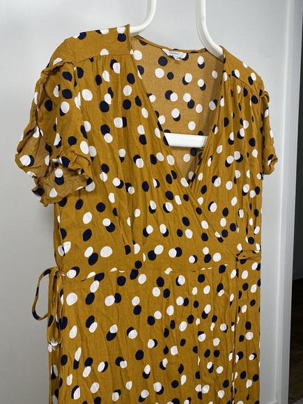 Poetry Wrap Maxi Dress Polka Dot Wedding Summer Holiday Cocktail Yellow Size 16 - Picture 5 of 13